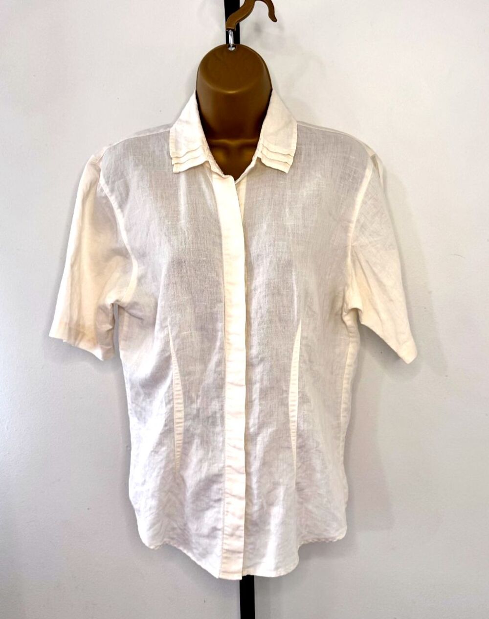 Vtg John Henry Cream Button Shirt Womens Sz Medium Cotton Ramie Minimalist Light
